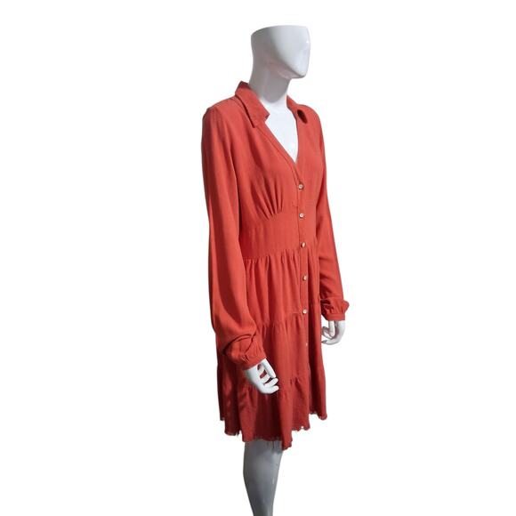 Umgee Nwt Women's size Medium Linen Boho Tiered Milkmaid Raw Hem Western Dress - Picture 4 of 11